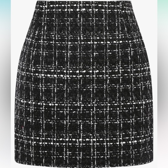 Amazon Dresses & Skirts - Black Plaid Stitched Tweed & Wool Blend High Waisted Skirt • (M-L) *NWT* 🖤